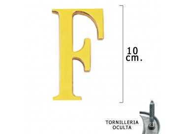 Letra Latón "F" 10 cm. con Tornilleria Oculta (Blister 1 Pieza)