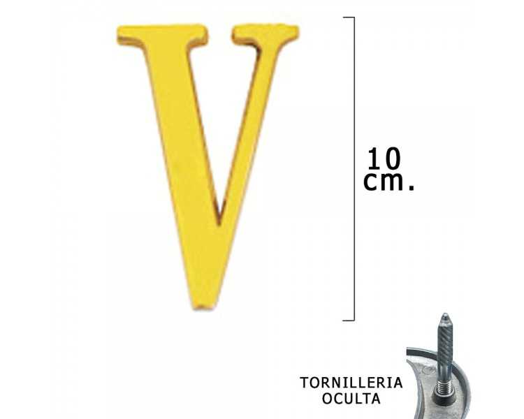 Letra Latón "V" 10 cm. con Tornilleria Oculta (Blister 1 Pieza)