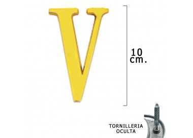 Letra Latón "V" 10 cm. con Tornilleria Oculta (Blister 1 Pieza)