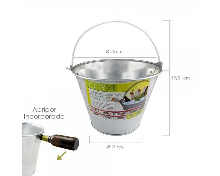 Cubo Zinc Metal Galvanizado Multiusos  6 Litros 26 x 17 x 19 (alt.) cm. con Abre Botellas