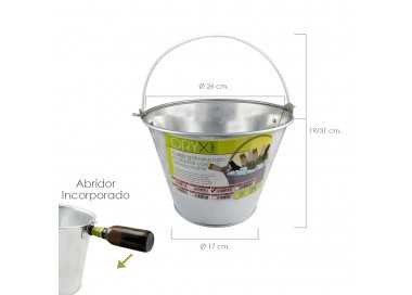 Cubo Zinc Metal Galvanizado Multiusos  6 Litros 26 x 17 x 19 (alt.) cm. con Abre Botellas