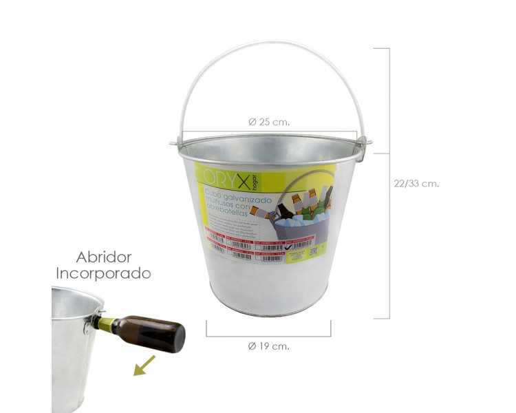 Cubo Zinc Metal Galvanizado Multiusos  8 Litros 25 x 19 x 22 (alt.) cm. con Abre Botellas