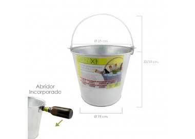 Cubo Zinc Metal Galvanizado Multiusos  8 Litros 25 x 19 x 22 (alt.) cm. con Abre Botellas