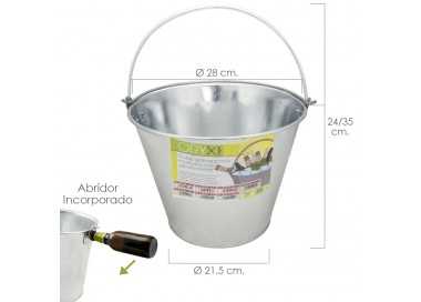 Cubo Zinc Metal Galvanizado Multiusos 10 Litros 28 x 21.5 x 24 (alt.) cm. con Abre Botellas