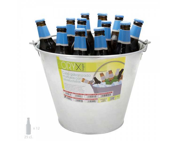 Cubo Zinc Metal Galvanizado Multiusos 10 Litros 28 x 21.5 x 24 (alt.) cm. con Abre Botellas