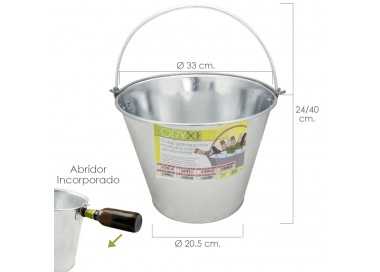 Cubo Zinc Metal Galvanizado Multiusos 12 Litros 33 x 20.5 x 24 (alt.) cm. con Abre Botellas