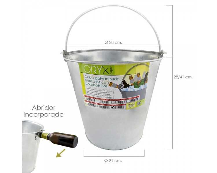 Cubo Zinc Metal Galvanizado Multiusos 14 Litros 28 x 21 x 28 (alt.) cm. con Abre Botellas