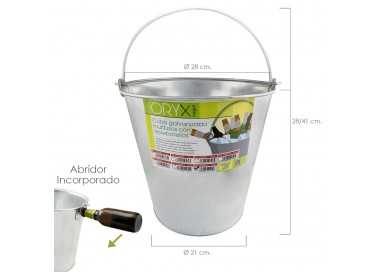 Cubo Zinc Metal Galvanizado Multiusos 14 Litros 28 x 21 x 28 (alt.) cm. con Abre Botellas