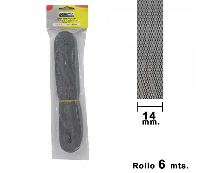 Cinta Persiana Wolfpack Gris 14 mm. Rollo 6 metros