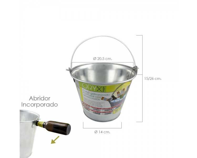 Cubo Zinc Metal Galvanizado Multiusos  2 Litros 20.5 x 14 x 15 (alt.) cm. con Abre Botellas