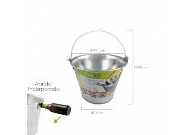 Cubo Zinc Metal Galvanizado Multiusos  2 Litros 20.5 x 14 x 15 (alt.) cm. con Abre Botellas