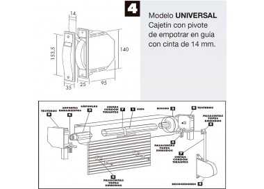Recogedor Persiana Mini  6 Metros Embutir Cinta 14 mm.