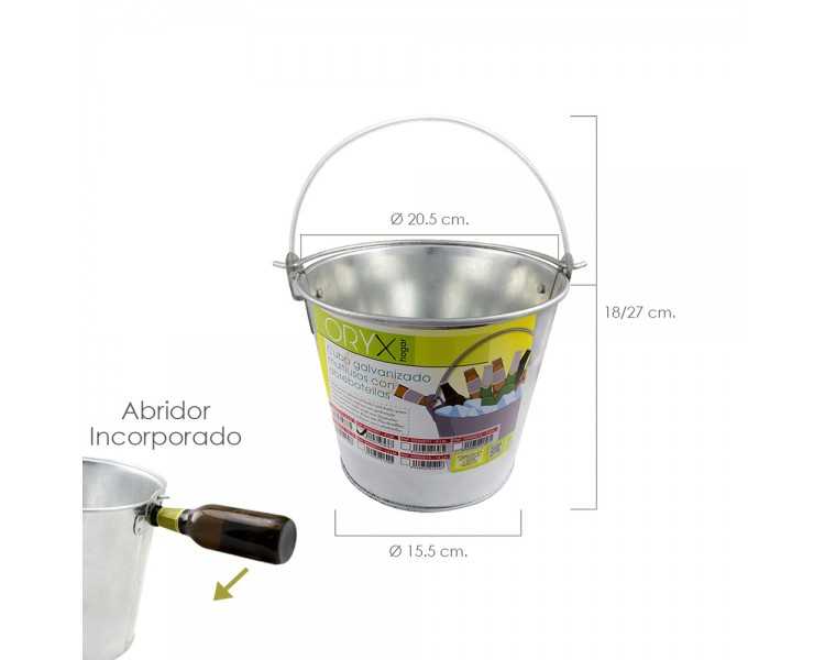 Cubo Zinc Metal Galvanizado Multiusos  4 Litros 20.5 x 18 x 15.5 (alt.) cm. con Abre Botellas