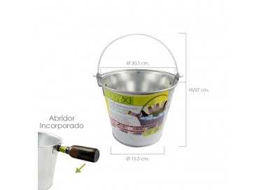 Cubo Zinc Metal Galvanizado Multiusos  4 Litros 20.5 x 18 x 15.5 (alt.) cm. con Abre Botellas