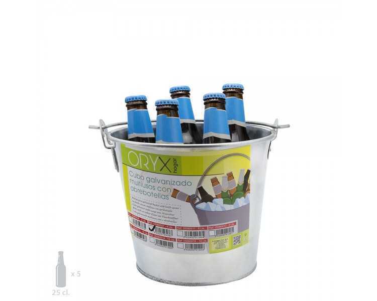 Cubo Zinc Metal Galvanizado Multiusos  4 Litros 20.5 x 18 x 15.5 (alt.) cm. con Abre Botellas