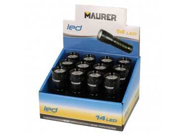 Linterna LED De Mano De Aluminio A Pilas(3 AAA) 55 Lumenes 14 Leds Mango Engomado (Expositor 12 piezas)