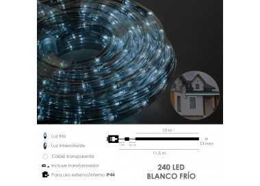 Luces Navidad Tubo Luz Blanca Fria 240 LEDs Uso Exteriores / Interiores Protección IP44 Rollo 10 Metros