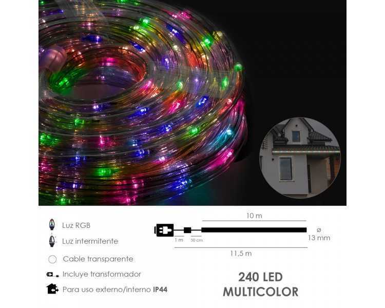 Luces Navidad Tubo Luz Multicolor 240 LEDs Uso  Exteriores / Interiores Protección IP44 Rollo 10 Metros