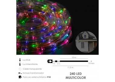 Luces Navidad Tubo Luz Multicolor 240 LEDs Uso  Exteriores / Interiores Protección IP44 Rollo 10 Metros