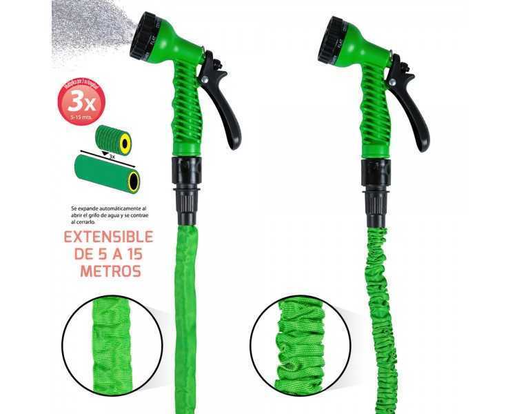 Manguera Extensible Riego  5 a 15 Metros Con  Pistola De 7 Posiciones