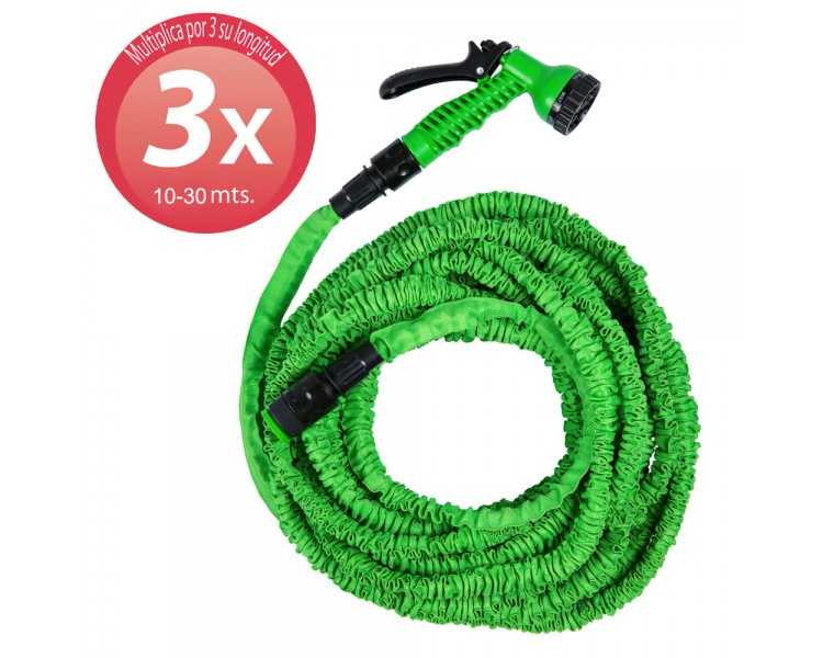 Manguera Extensible Riego 10 a 30 Metros Con Pistola De 7 Posiciones