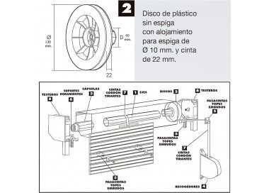 Disco Persiana Plastico Octogonal  130x40 mm. Cinta 22 mm.
