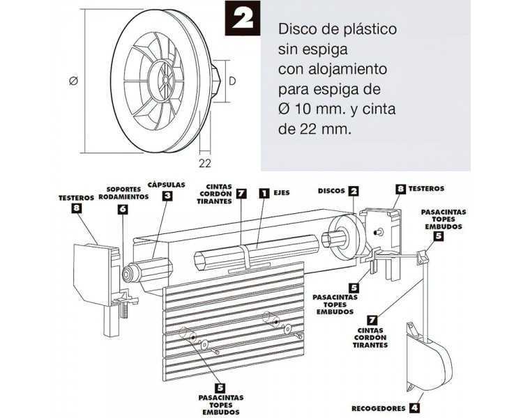 Disco Persiana Plastico Octogonal 160x60 mm. Cinta 22 mm.