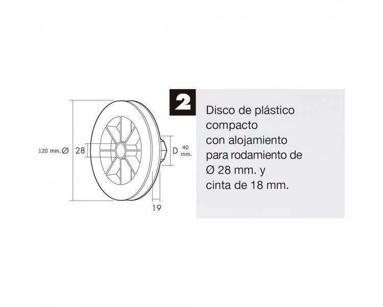 Disco Persiana Plastico Compacto para Rodamieto 120x40 mm.  Cinta 18 mm.