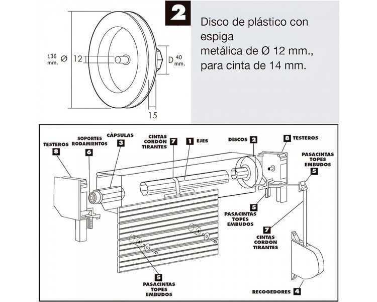 Disco Persiana Plastico Espiga Metalica 136x40 mm. Cinta 14 mm.