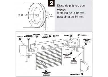 Disco Persiana Plastico Espiga Metalica 136x40 mm. Cinta 14 mm.