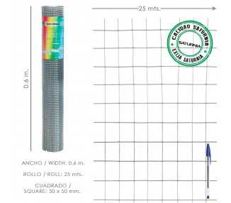 Malla Electrosoldada Galvanizada 50x50 / 2,00 / 60 cm. GA Rollo 25 metros