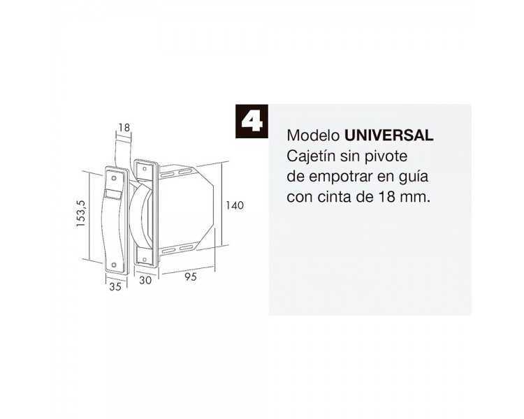 Recogedor Persiana Mini Blanco Cinta 18 mm. Empotrar Sin Pivotes