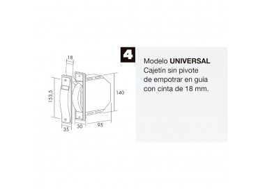 Recogedor Persiana Mini Blanco Cinta 18 mm. Empotrar Sin Pivotes