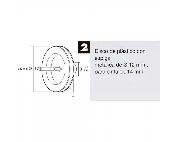 Disco Persiana Plastico Espiga Metalica 120x40 mm. Cinta 14 mm.