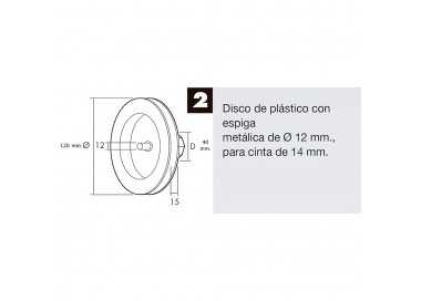 Disco Persiana Plastico Espiga Metalica 120x40 mm. Cinta 14 mm.