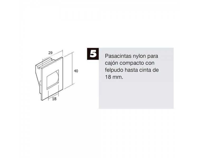 Pasacintas Persiana Compacto Rodillos Nylon Cinta hasta 18 mm.