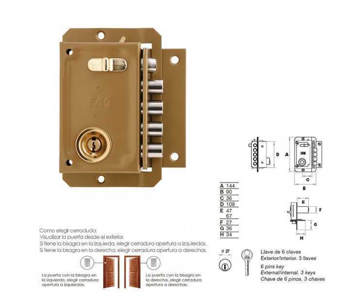 Cerradura Fac S 90 Pintada Derecha   Bombin 70