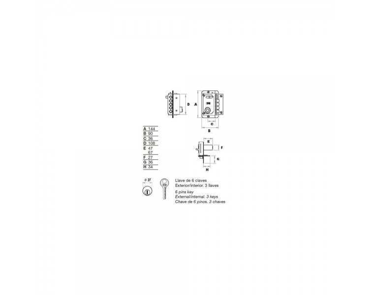 Cerradura Fac S 90 Pintada Derecha   Bombin 70