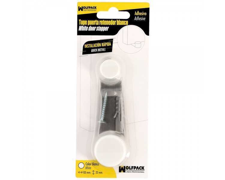 Tope Puerta Adhesivo con Retenedor Blanco