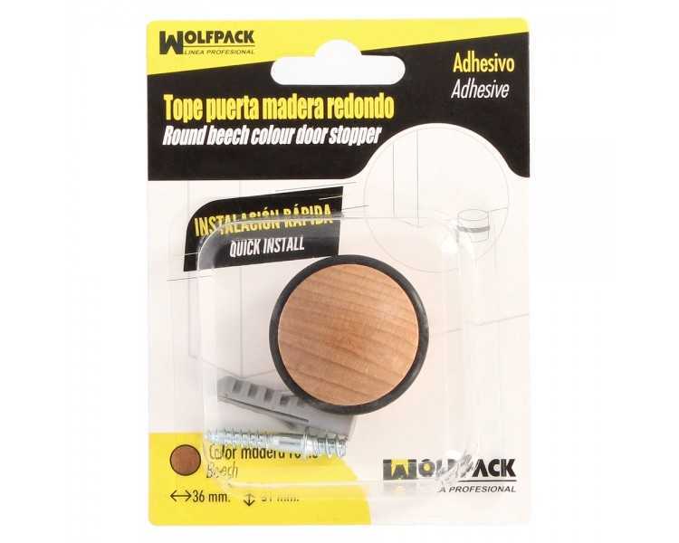 Tope Puerta Atornillable Adhesivo Madera Redondo Roble Claro