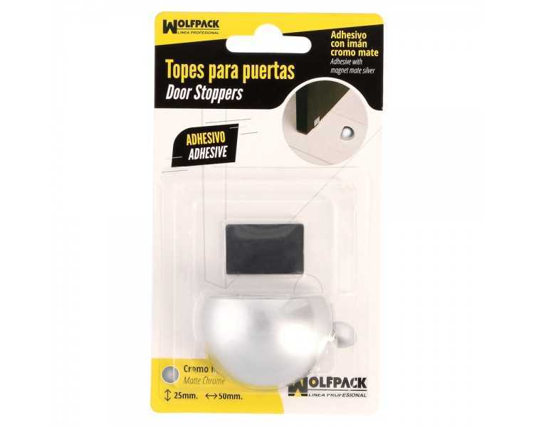 Tope Puerta Adhesivo con Imán Retenedor Cromo Mate