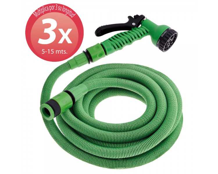 Manguera Extensible Riego Compacto 5 A 15 Metros Con Pistola 7 Posiciones