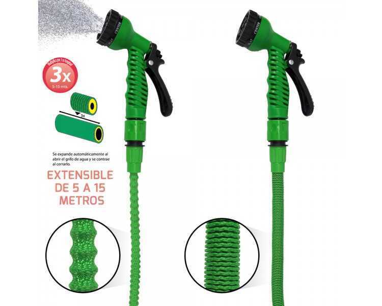 Manguera Extensible Riego Compacto 5 A 15 Metros Con Pistola 7 Posiciones