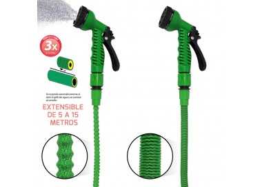 Manguera Extensible Riego Compacto 5 A 15 Metros Con Pistola 7 Posiciones