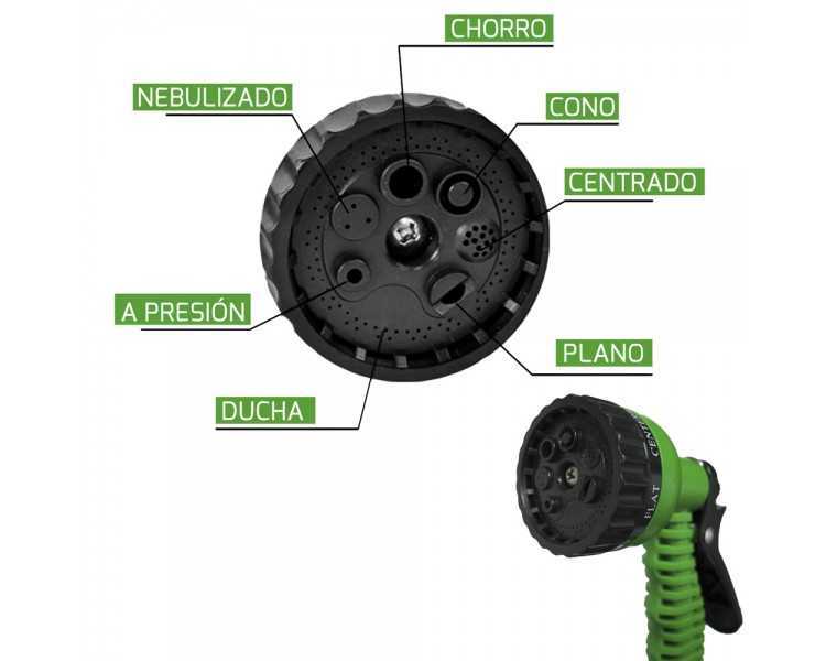 Manguera Extensible Riego Compacto 5 A 15 Metros Con Pistola 7 Posiciones