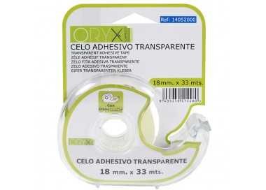 Cinta Celo Adhesivo Transparente 18 mm. x 33 Mts. Con Dispensador.