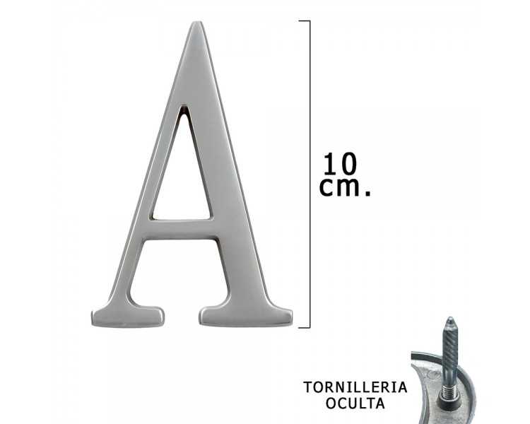Letra Metal "A" Plateada Mate 10 cm. con Tornilleria Oculta (Blister 1 Pieza)