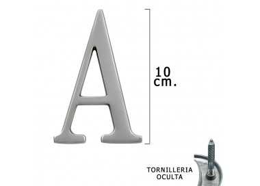 Letra Metal "A" Plateada Mate 10 cm. con Tornilleria Oculta (Blister 1 Pieza)