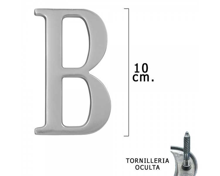 Letra Metal "B" Plateada Mate 10 cm. con Tornilleria Oculta (Blister 1 Pieza)