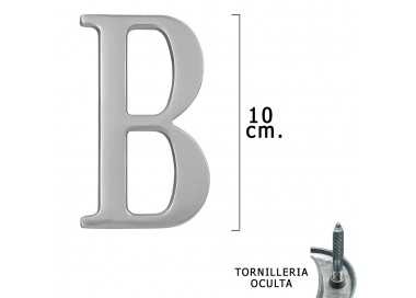 Letra Metal "B" Plateada Mate 10 cm. con Tornilleria Oculta (Blister 1 Pieza)